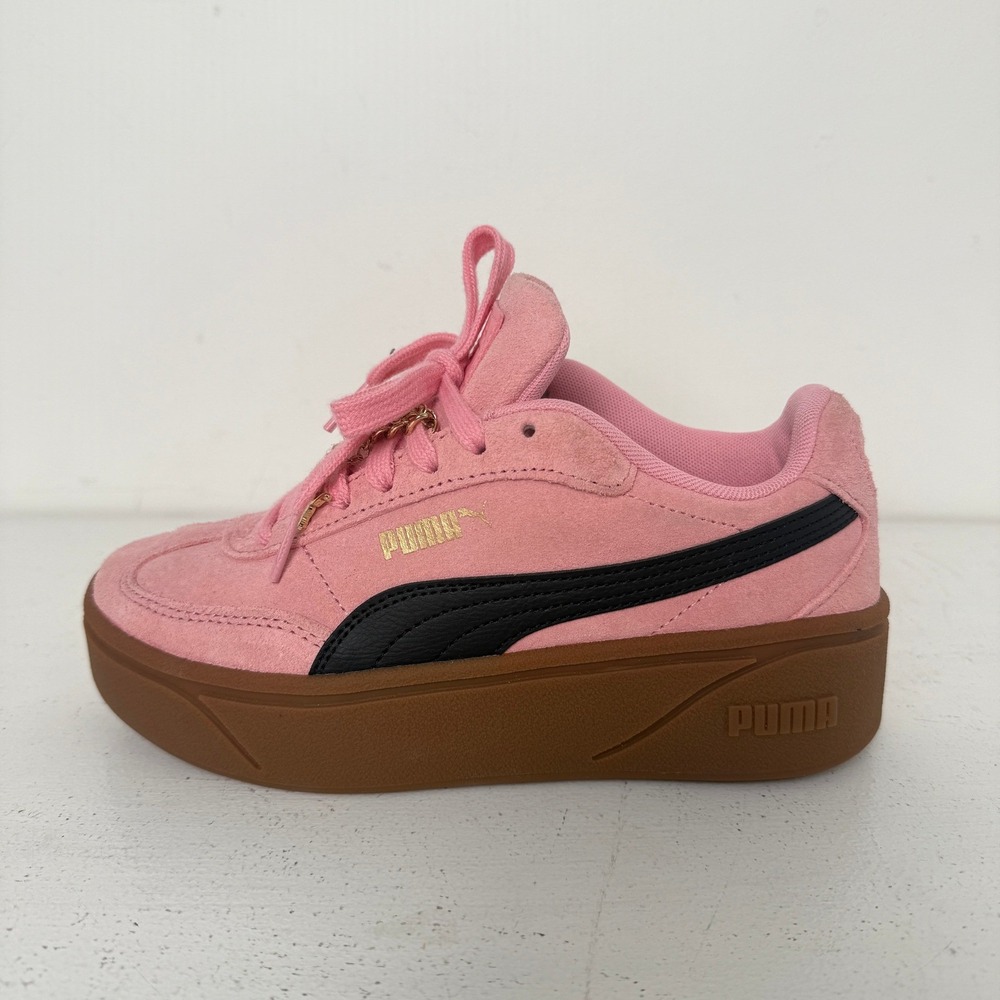 Puma Mayze Suede Pink Black Gum Platform Sneakers Gold Chain Women Size 6